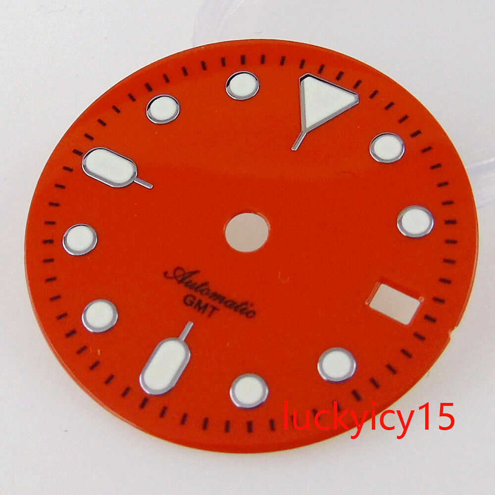 29MM GMT Dial Fit NH34 NH34A Green Luminous Black Orange Watch Dial Date Window