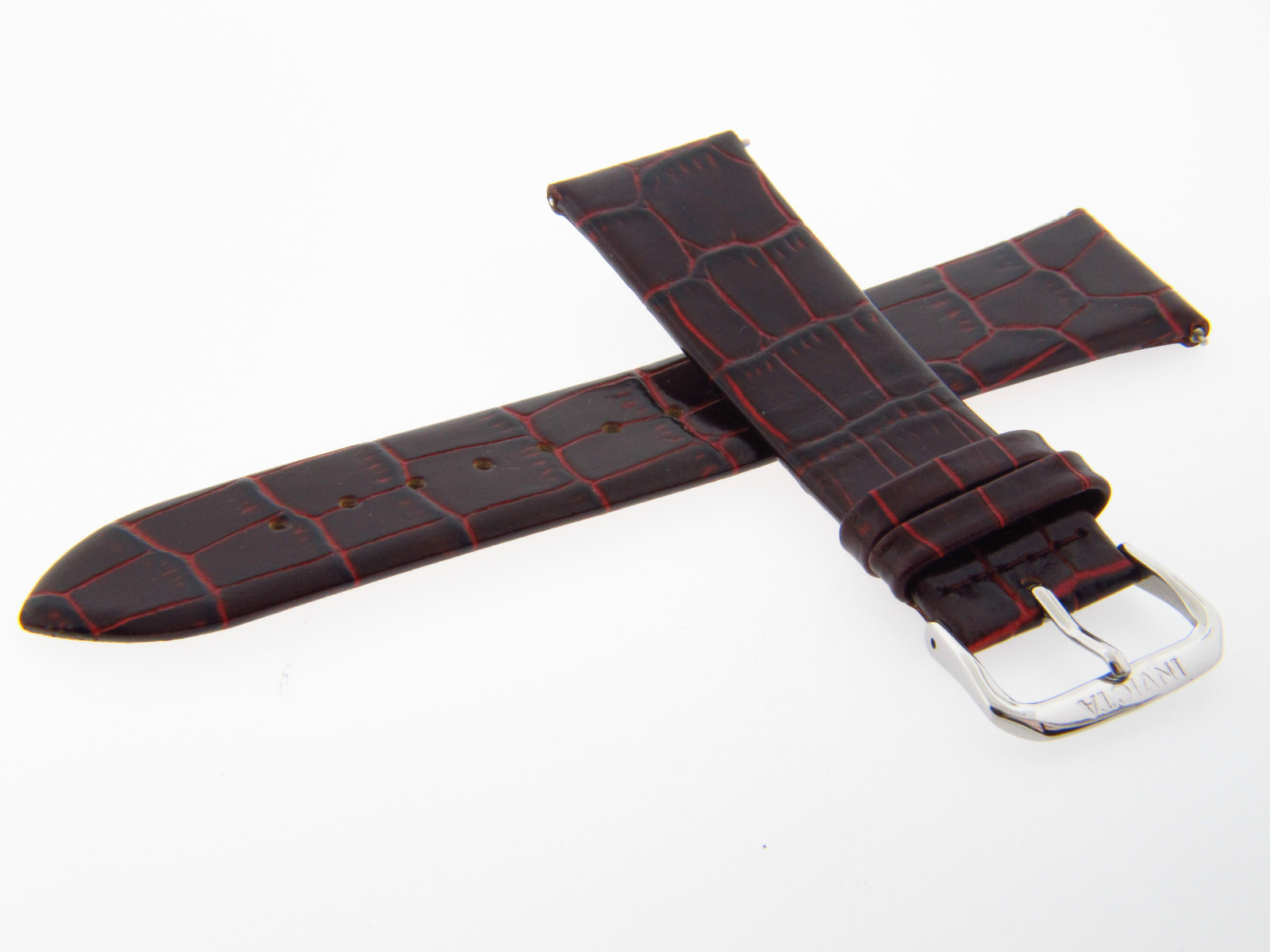 Invicta 22mm Genuine Brown/Burgundy Leather with Silver Buckle Watch Band Strap