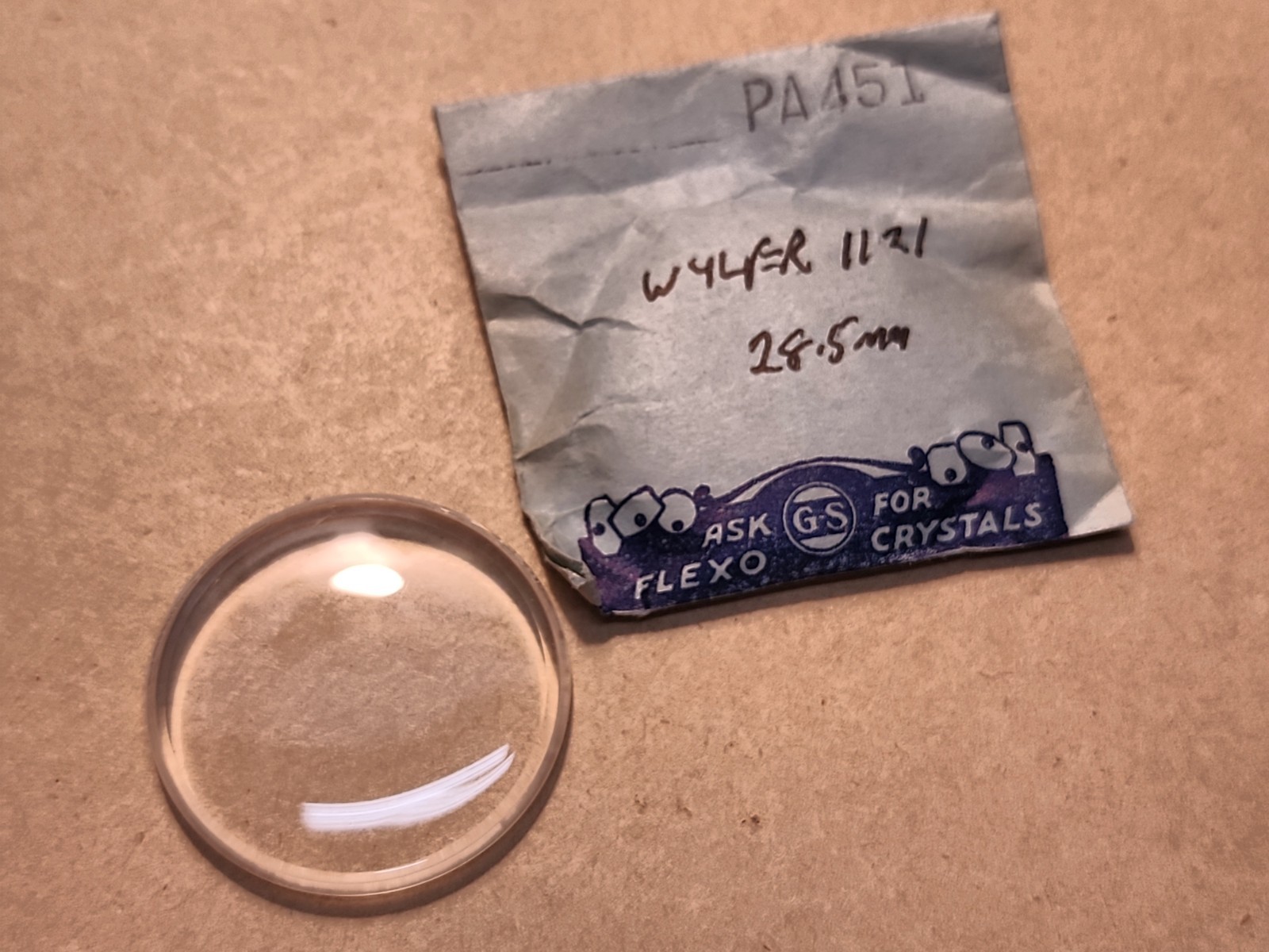 Vintage NOS GS PA451 28.5mm Wristwatch Crystal For Wyler 1121