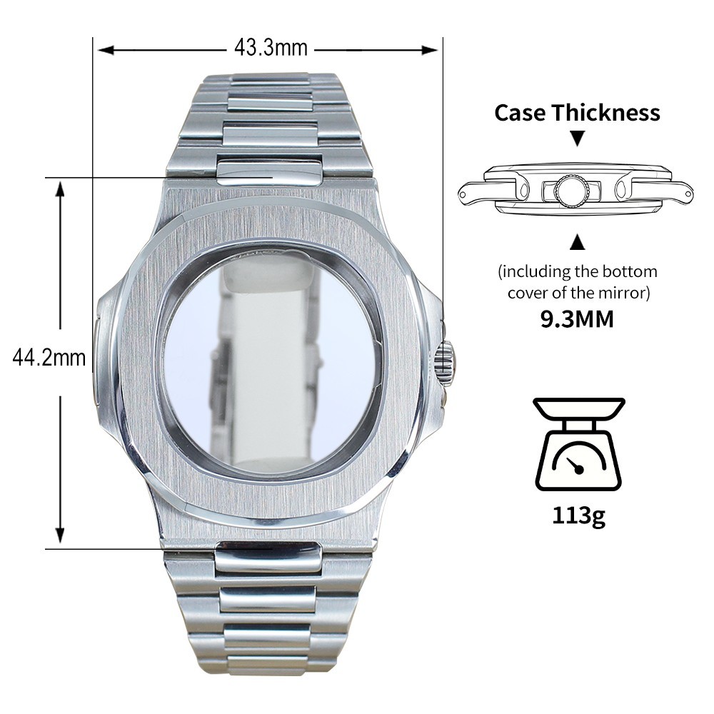 FEIYASHI Men Silver Watch Case Ultra-Thin Brushed 43.3mm For Miyota9015 Movement