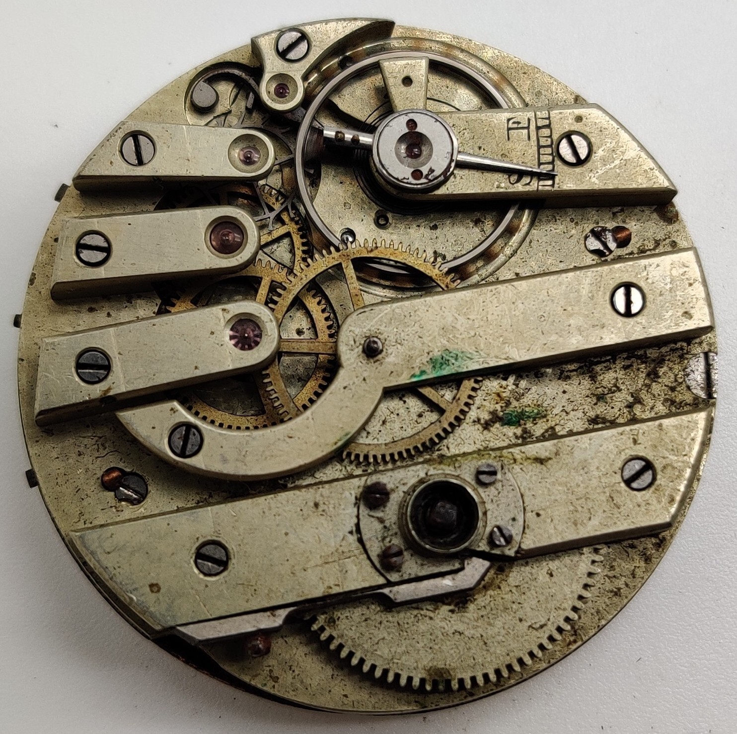 Vintage Jules Huguenin High Grade pocket watch movement runs for repair 38.6mm