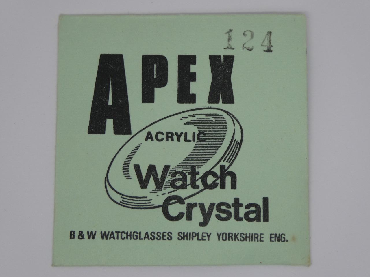 Apex,NOS 12.4mm Dome Acrylic Watch Crystal Glass-124,Depth 2mm