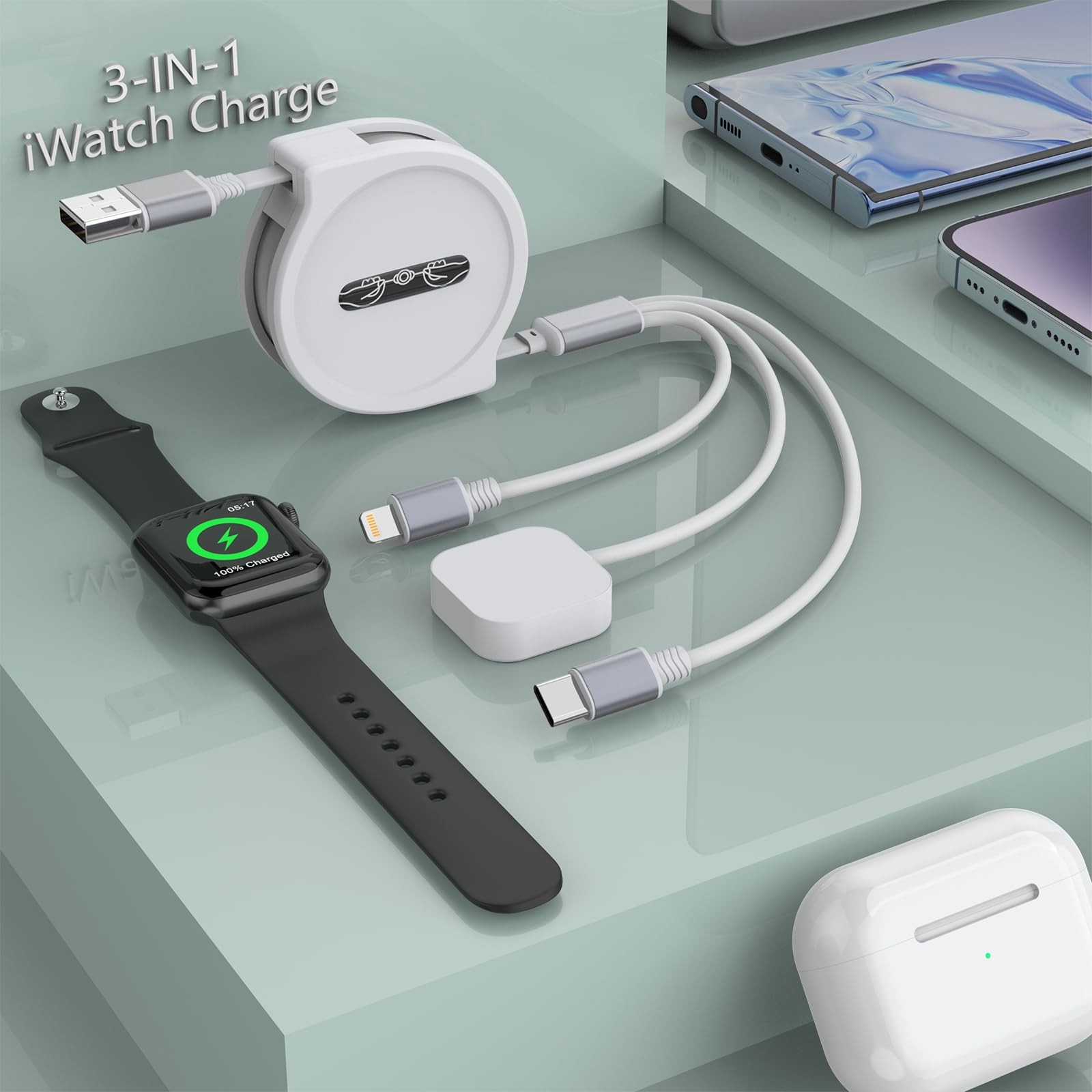Multi 3-in-1 Retractable Universal Phones Charging Cable+Apple Charger Cord,U…
