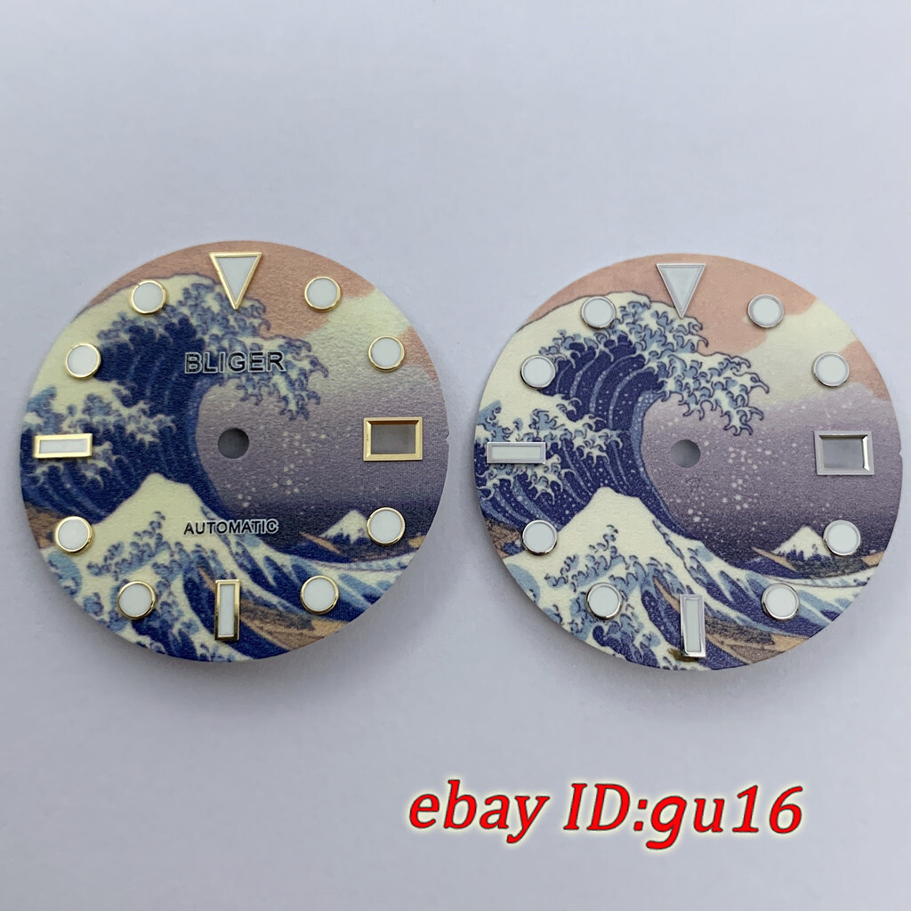 29mm super green luminous Kanagawa Surfing watch Dial fit NH35 NH36 movement