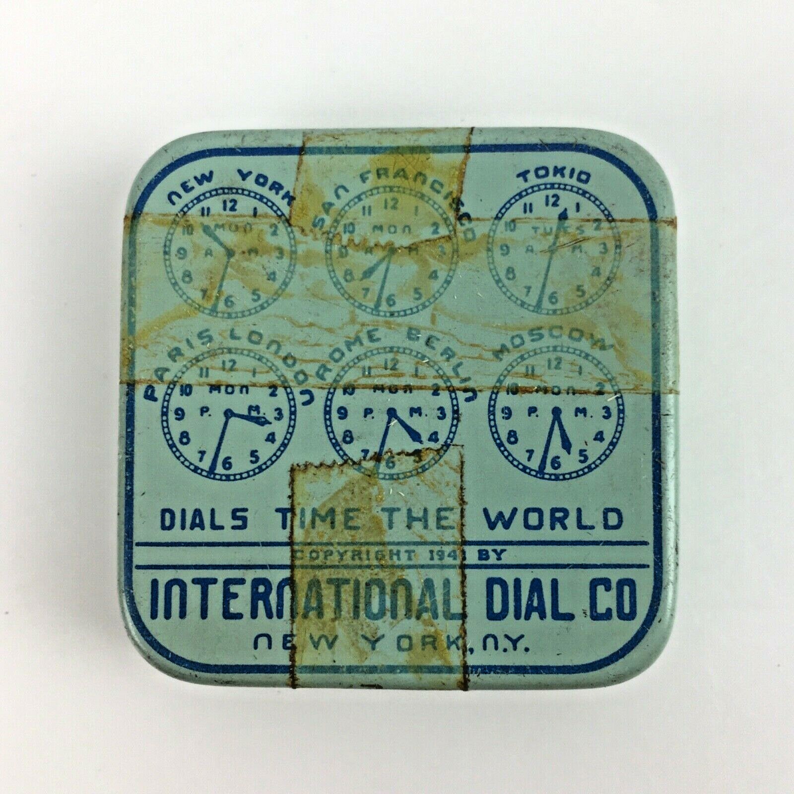 Lot 5 1941 INTERNATIONAL DIAL Watch Tins Dials Parts NY Square Vtg Advertising