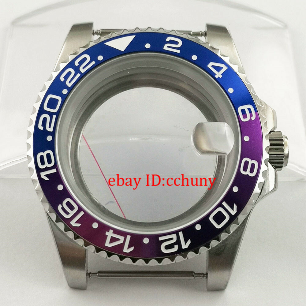 40mm Watch Case blue purple GMT titanium Bezel Glass back Fit NH35 NH36 Movement
