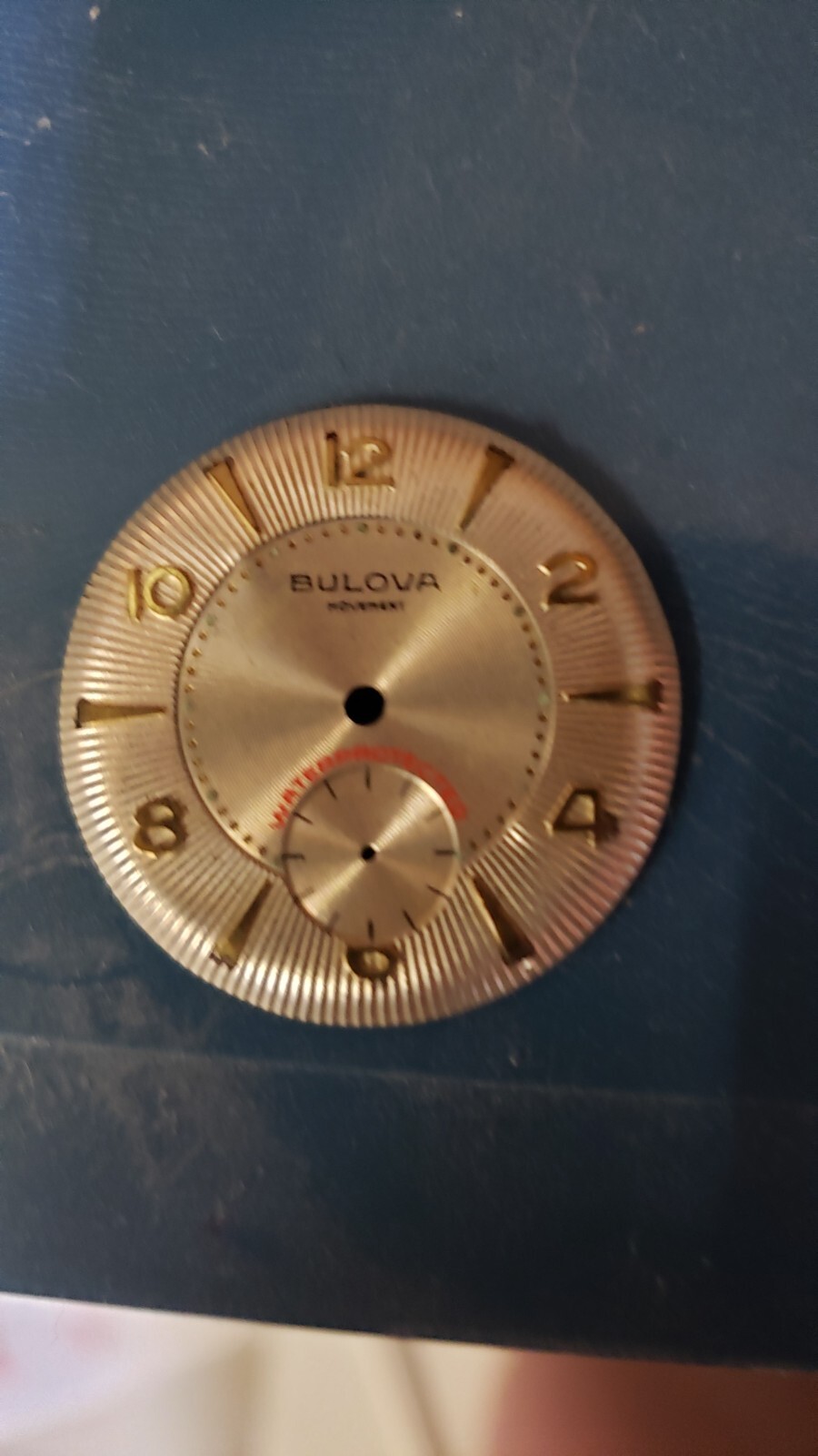 VTG 1950’s 60’s Bulova Watch Movement Dial sub-dial Gold Silver Water Protected