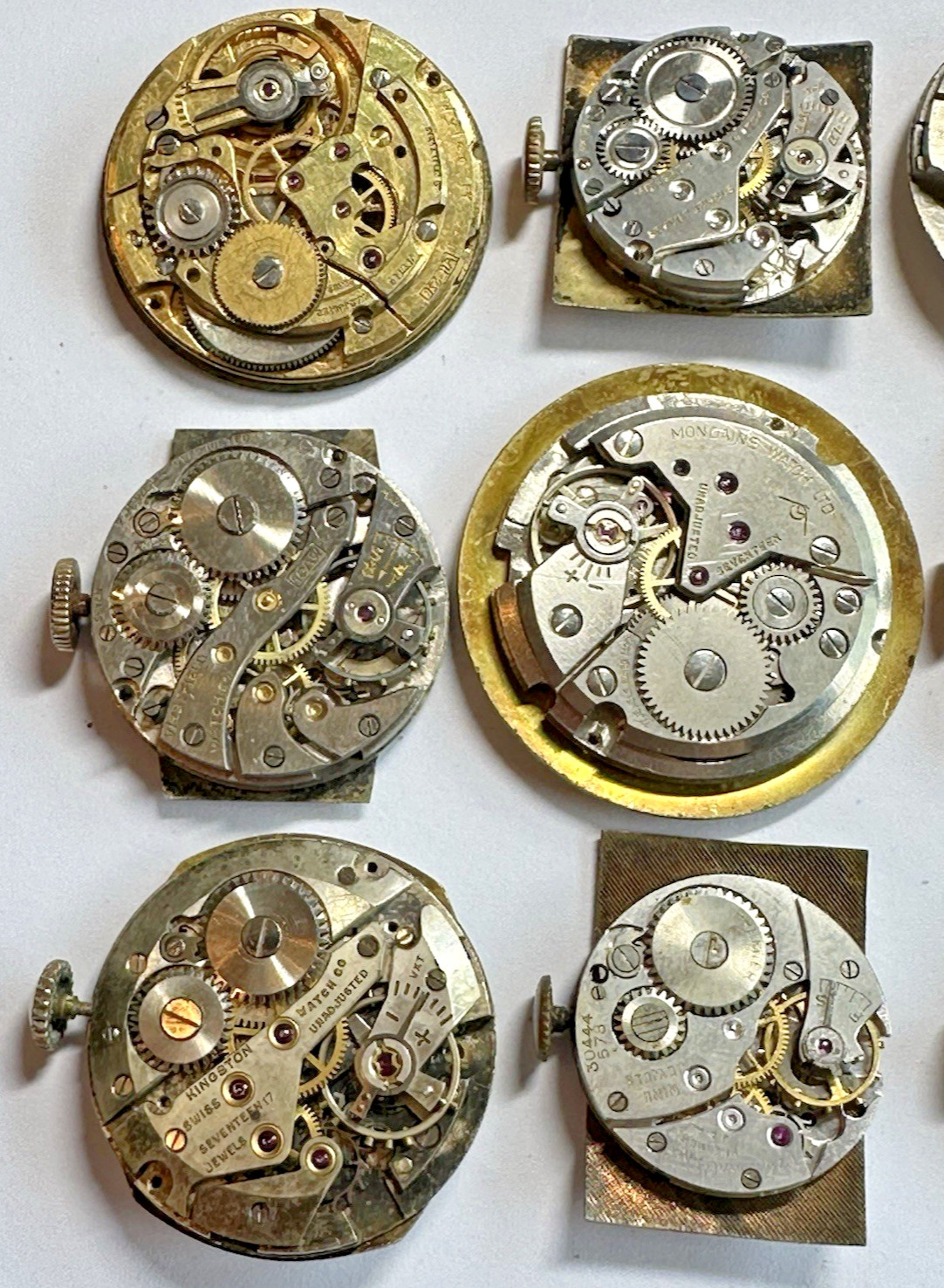 Lot of 12 Mechanical Jeweled Wrist Watch Movements Parts For Restoration