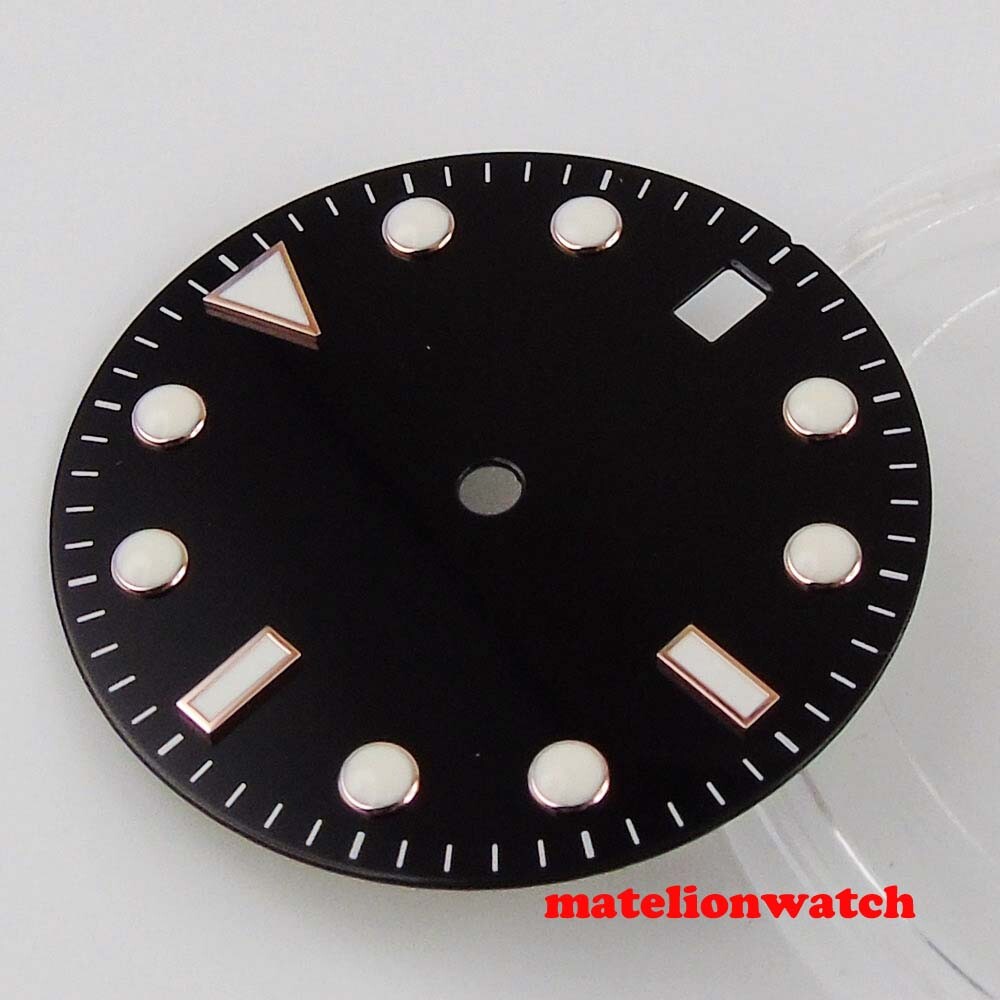 28.5mm Black sterile WATCH DIAL fit NH35 NH36 movement Blue Luminous dial marks
