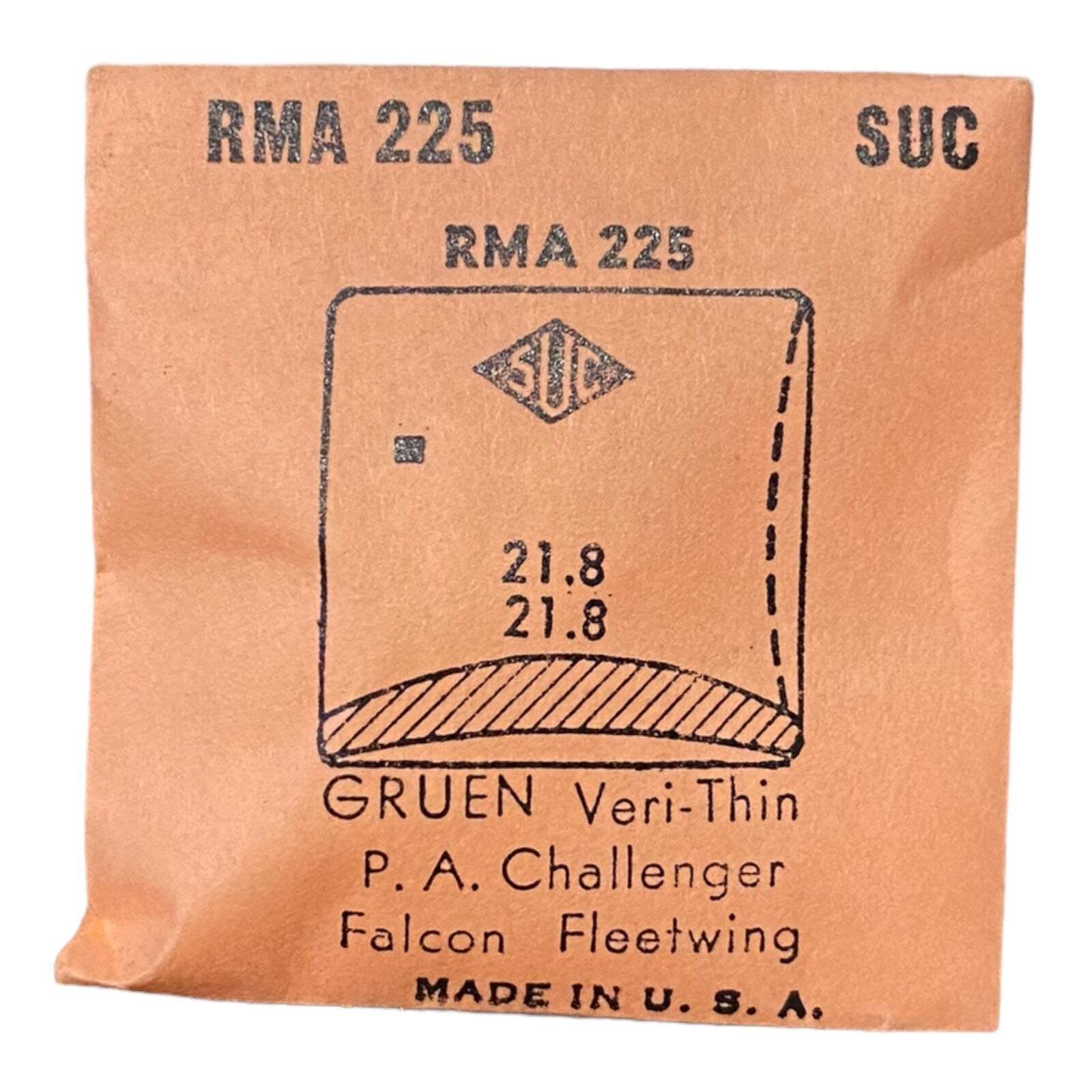 SUC RMA225 Watch Crystal 21.8×21.8 NOS Part Rocket Cylinder Gruen