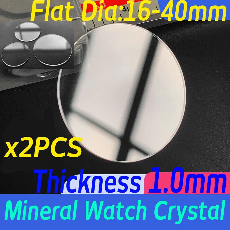 2X 1mm Watch Crystal Repair Parts Flat Round Mineral Glass 16mm-40mm Replacement