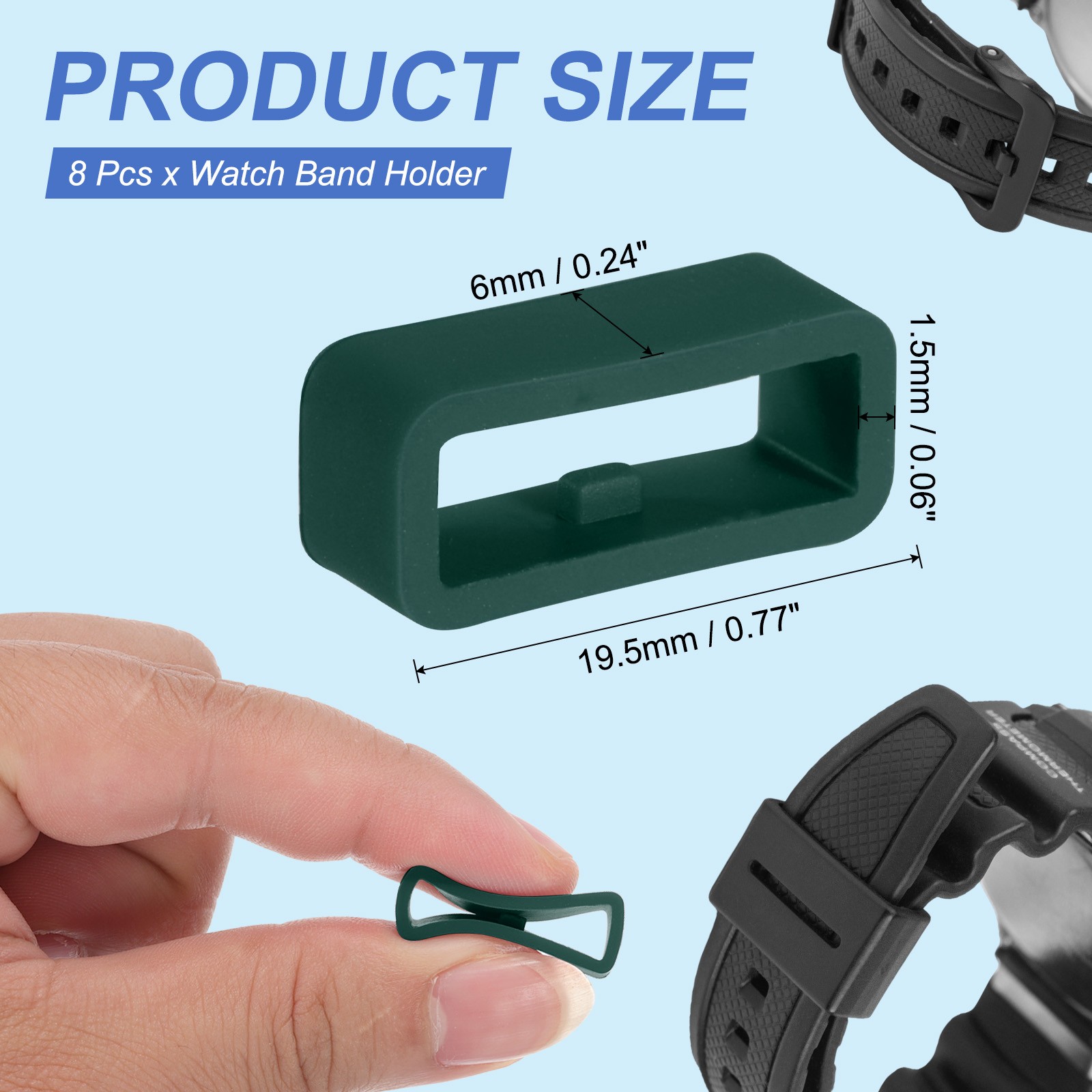 8 Pcs Watch Band Holder Loop, 16mm Universal Watch Replacement Band, Deep Green