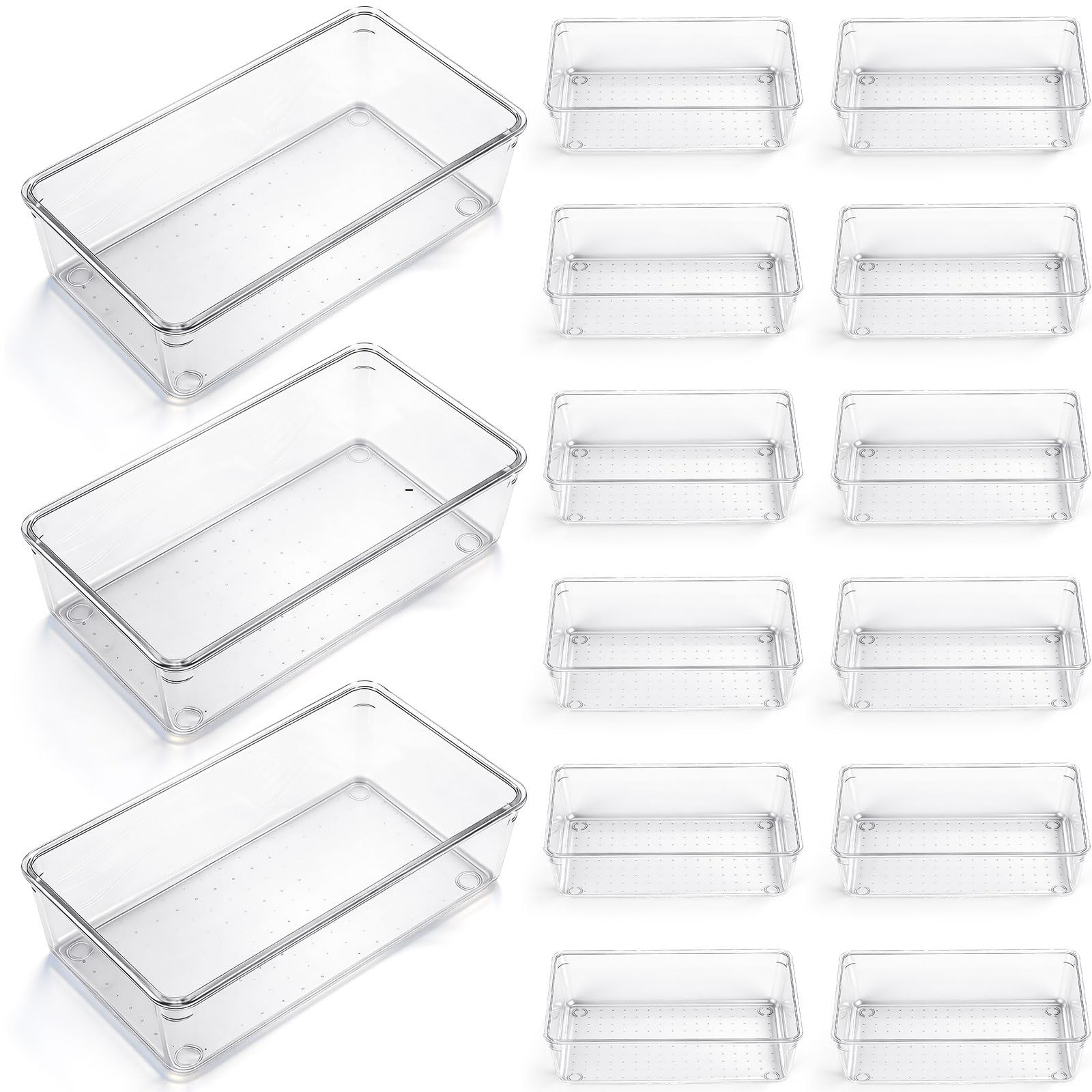 Maitys 12 Pcs Clear Drawer Organizer 9 x 6 x 2 Inches Plastic Rectangle Trays…