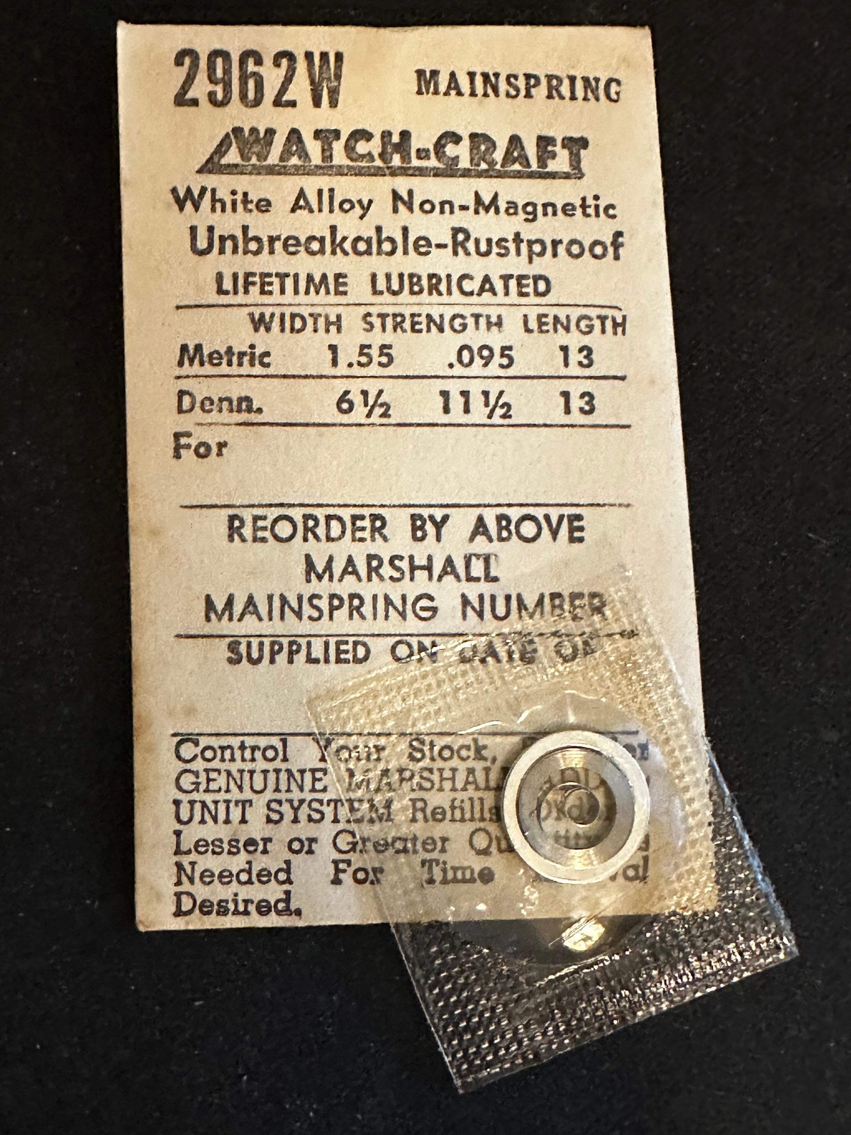 WATCH-CRAFT Mainspring 2962W for Universal 262, Buren 380, AS 574, 954, Unitas 5