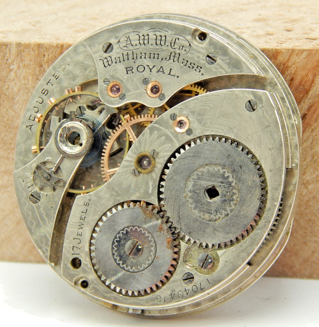 Antique 1908 Waltham Royal 12s 17 jewel adj open face pocket watch movement