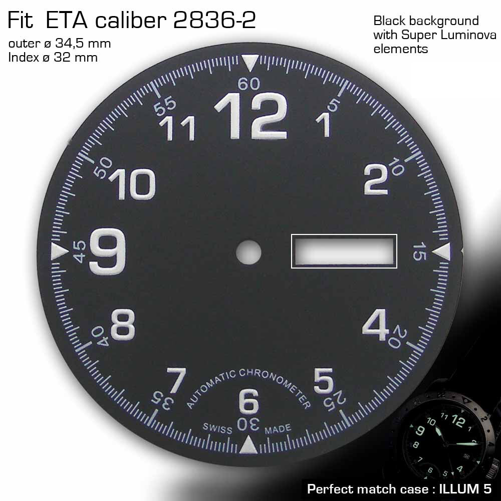 BLACK DIAL, ETA 2836-2, SW 220, Ø 34.5 mm SUPERLUMINOVA C1