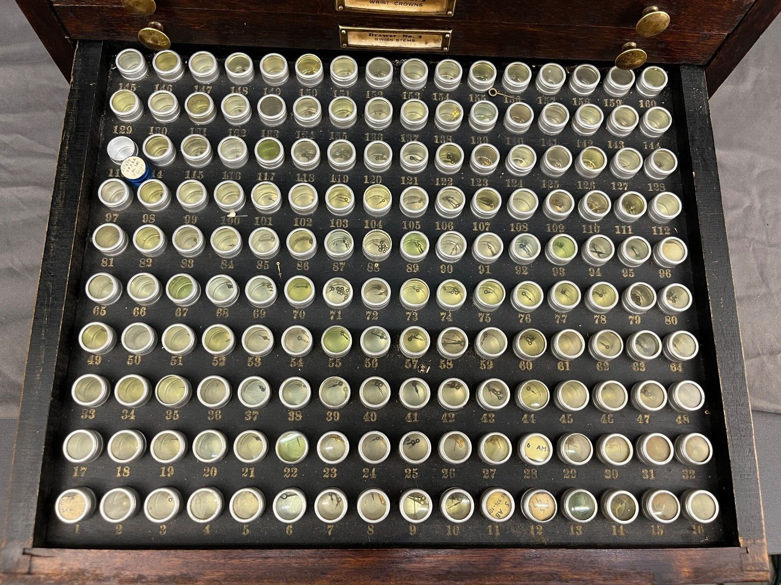 Antique Marco Table Top Mahogony Watch Case 10 Drawers and 1540 Slots + Parts