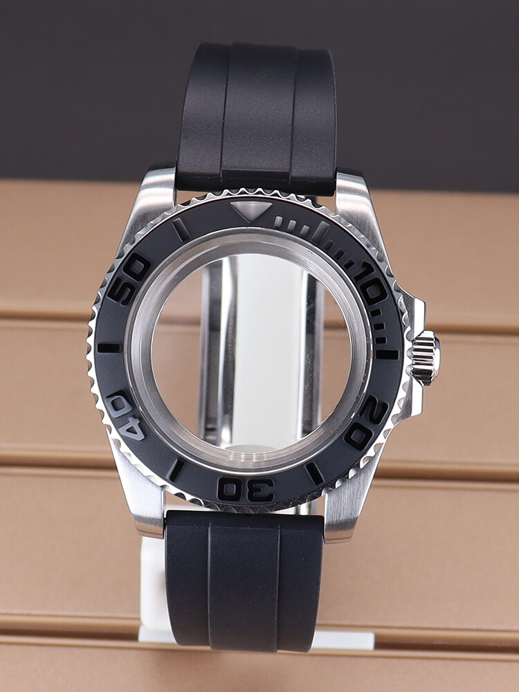40mm Yacht Mod Watch Case Ceramic Bezel Rubber Strap For Seiko NH34 NH35 NH36