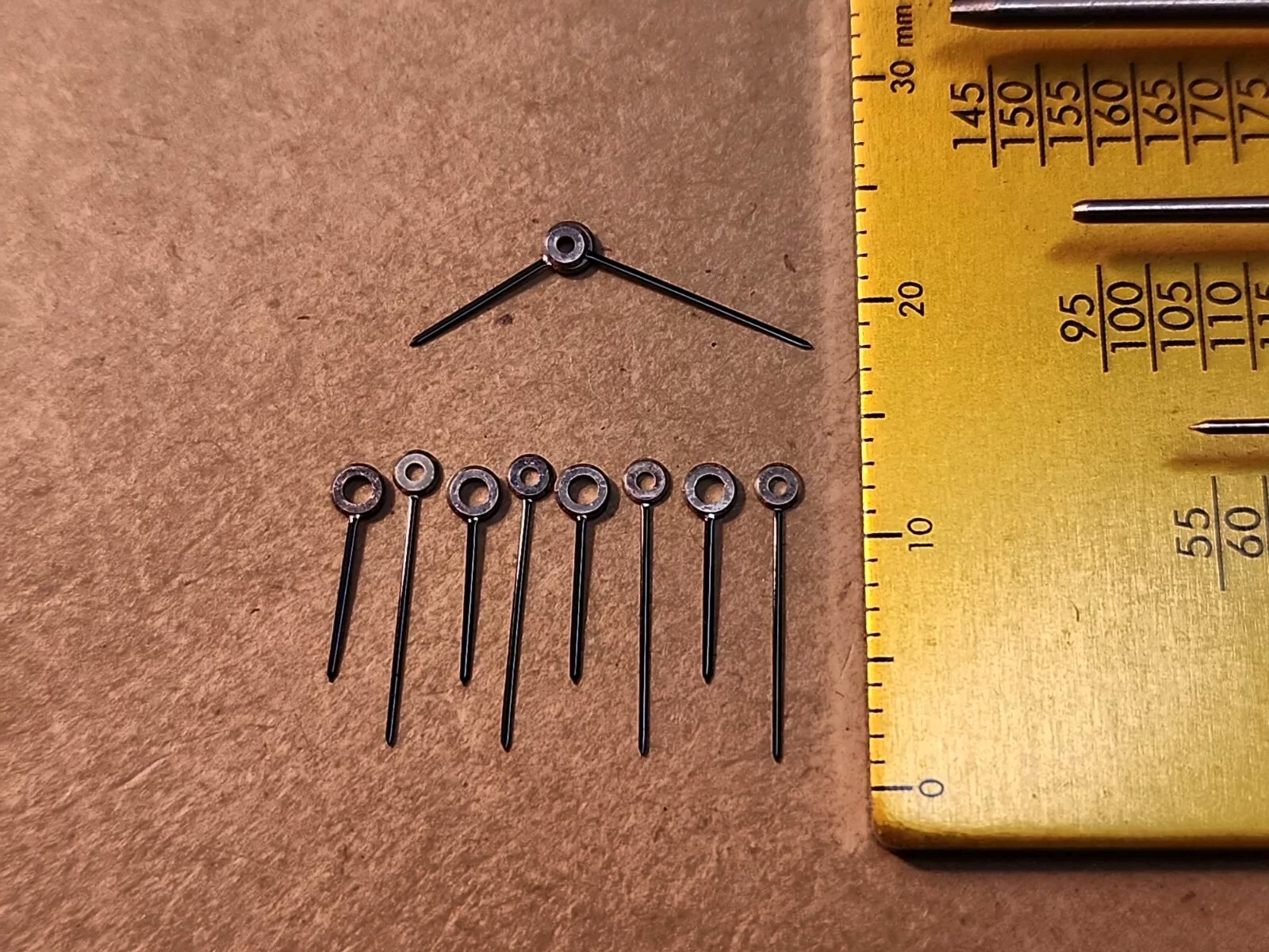 5 Sets Of Vintage NOS Black Painted Silver Stick Hands 130/80