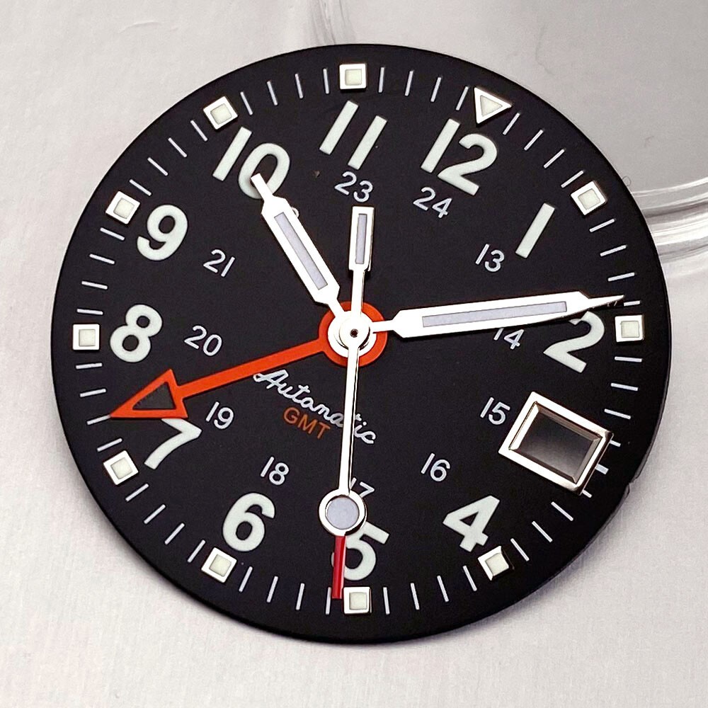 Luminous Black White 29mm Field Watch Dial Face fit NH35 NH34 GMT Dive Watch