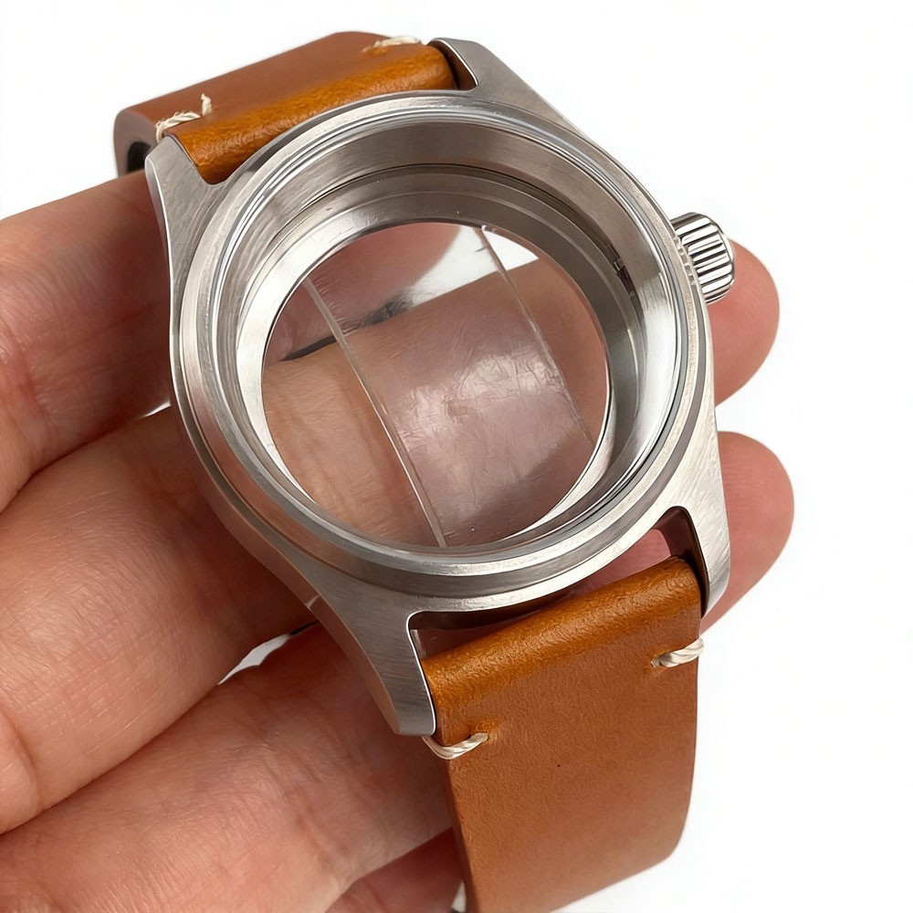 36mm 39mm Pilot Steel Sapphire Glass Watch Case Fit NH35 NH36 2824 8215 leather