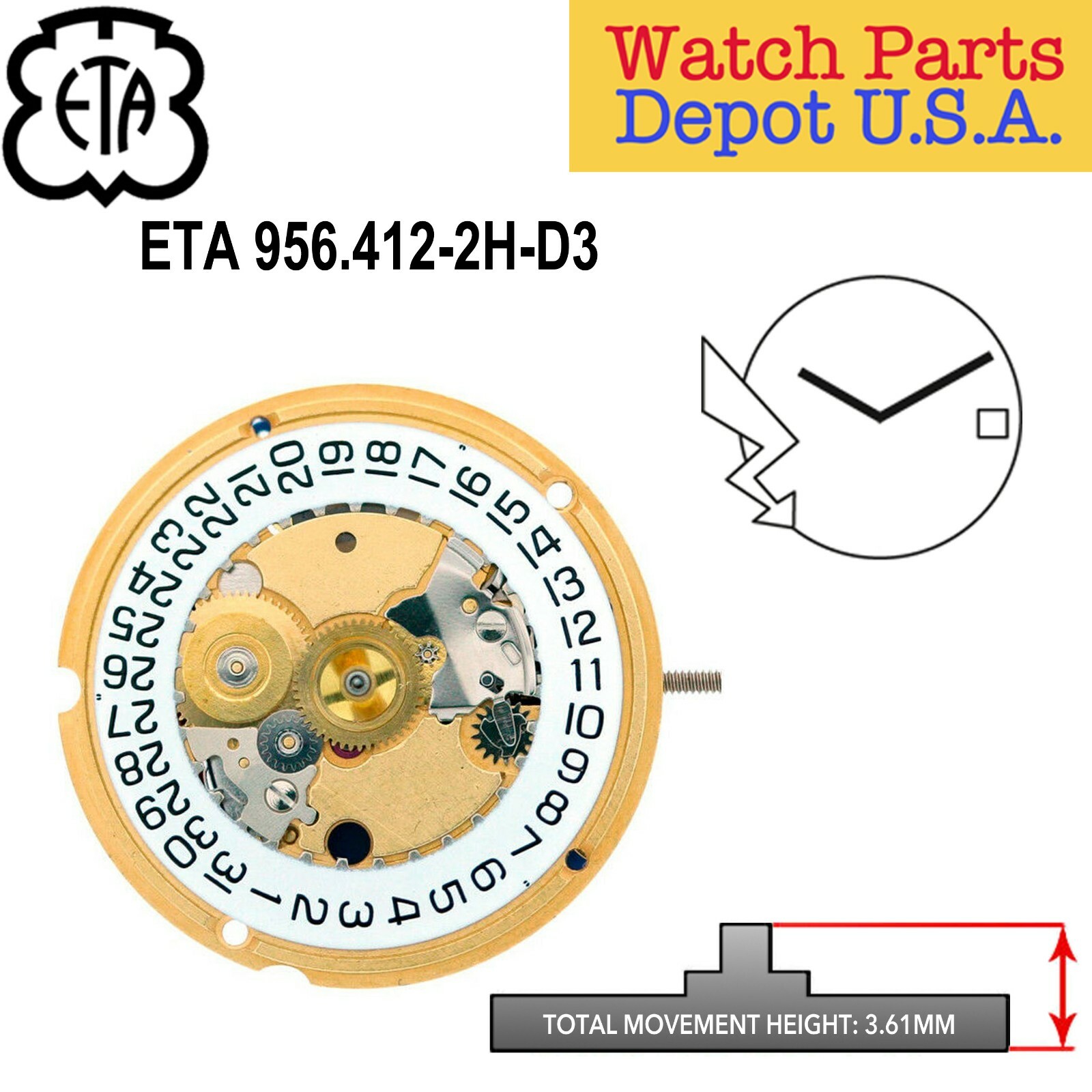 Genuine ETA 956.412 Swiss Made Quartz Movement, (Multiple Variations) – NEW!