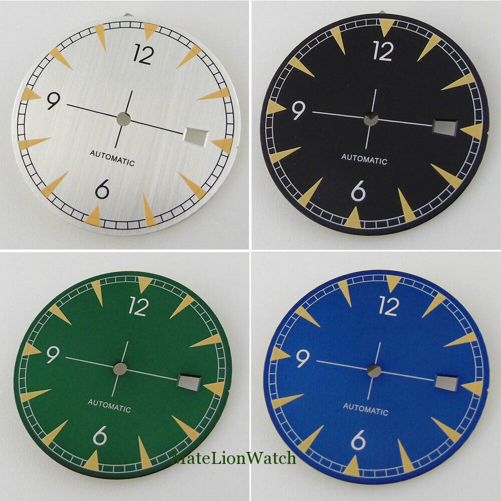33.5mm Watch Dial Spare Parts Fit For NH35 / NH35A Date Window Green Lume Bliger