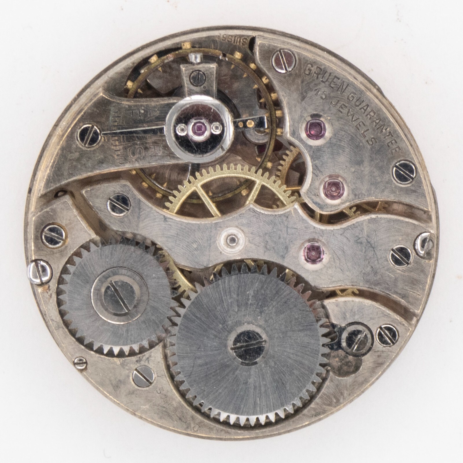 Gruen 25.1 x 6.4 mm 15-Jewel 2-Adjustment Antique Pocket Watch Movement