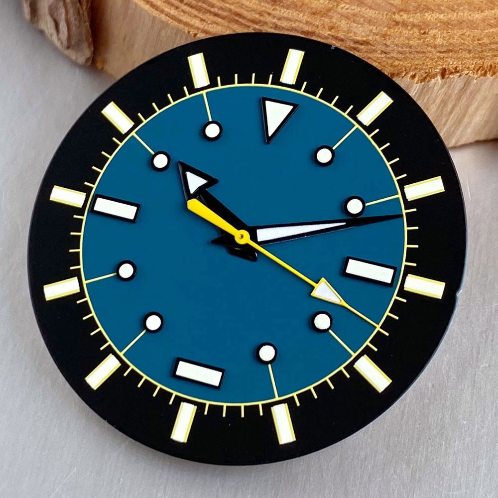33.5mm Matte Black Blue Watch Dial Hands Fit NH35 ETA 2824 Miyota 8215 Movement