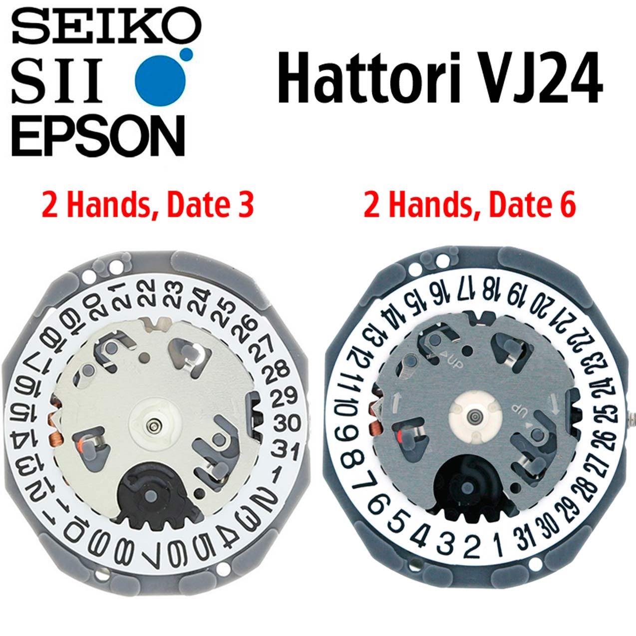 New Japan SII / TMI / Epson VJ24 Watch Movement, 6 3/4 x 8 Ligne, 2 Hands, D3/D6