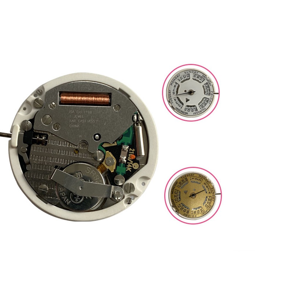 White/Gold 3 Hands Quartz Watch Movement With Battery For Swiss ISA 1198 Watch
