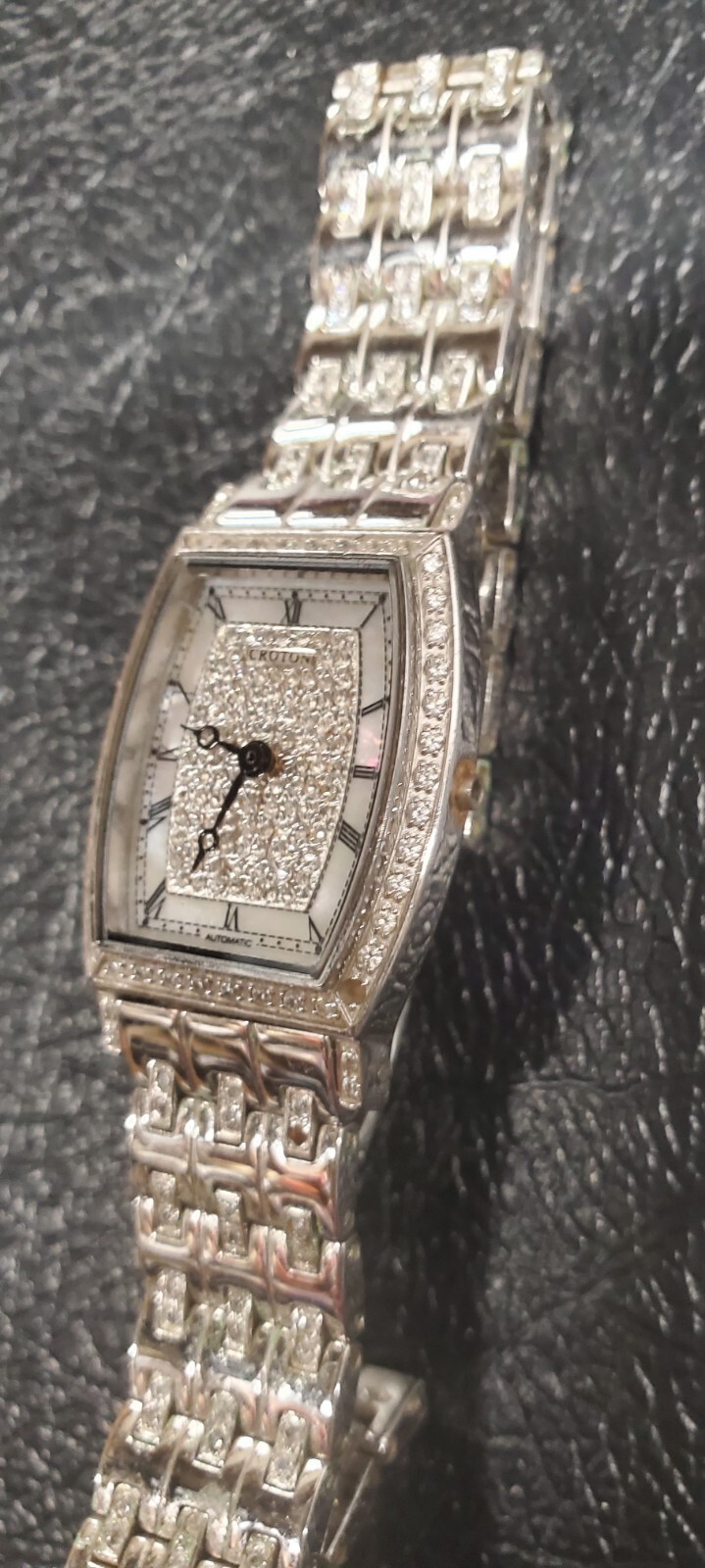 Croton Automatic Gemmed Watch Sapphire Crystal Silver 25 Jewels Mother Of Pearl