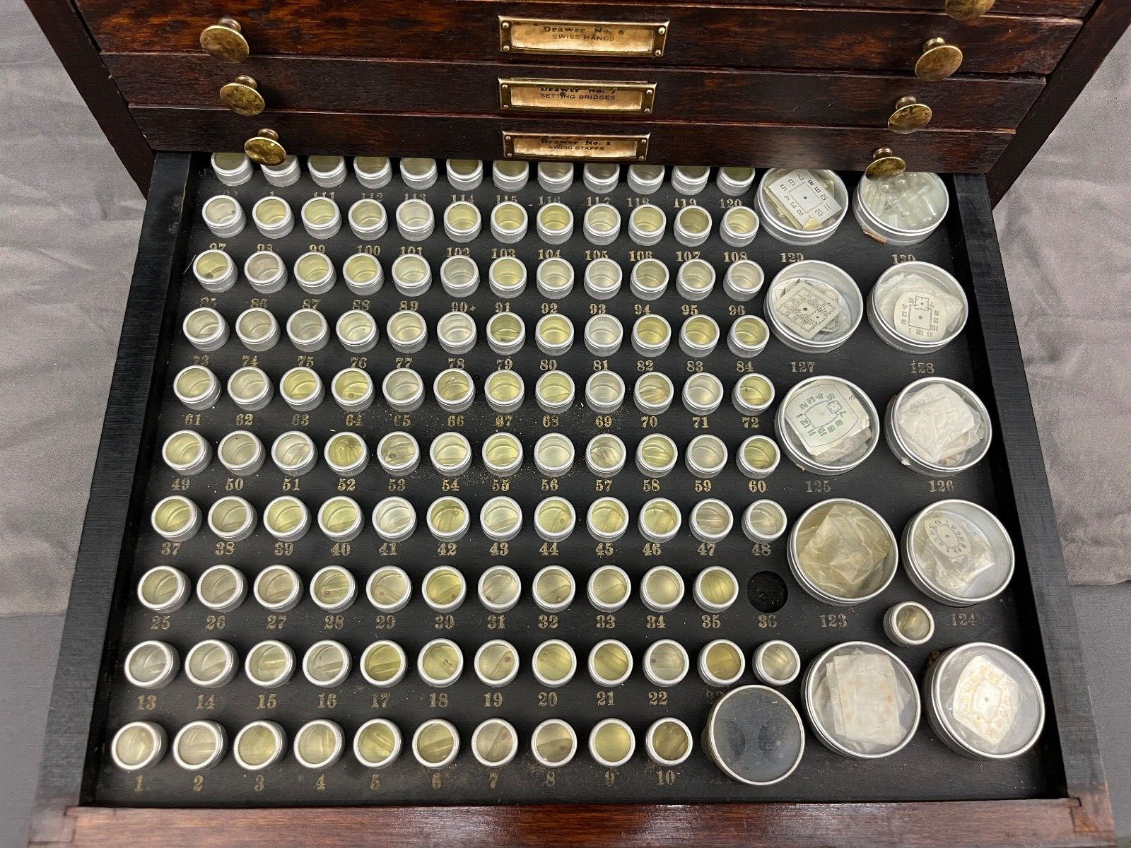 Antique Marco Table Top Mahogony Watch Case 10 Drawers and 1540 Slots + Parts