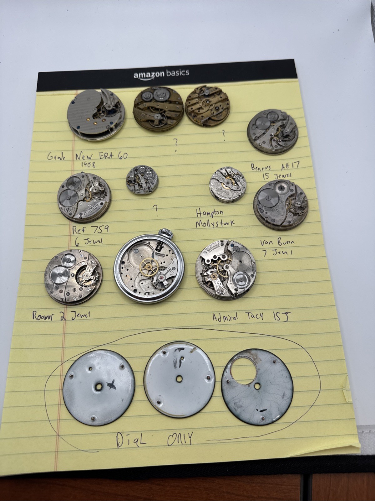 Vintage Pocket Watch Movement Parts lot New Era Benrus Roamer Admiral Van Buren