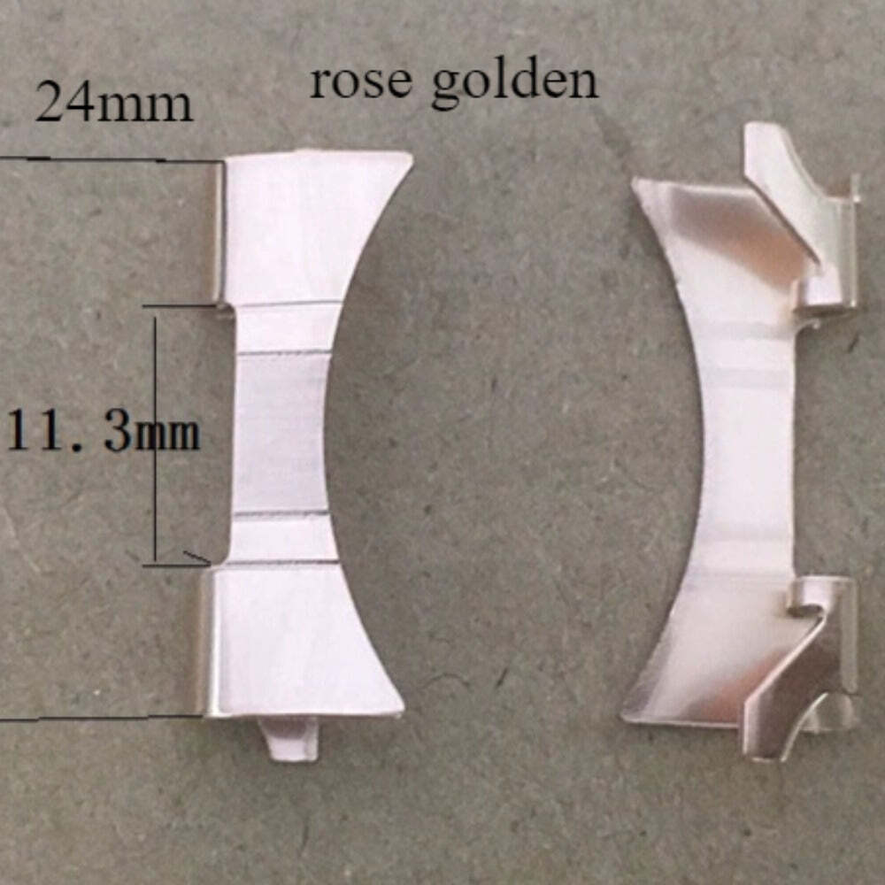 Rose Golden 11.3x24mm Curved End Links Spring Bars Bracelet Watch Band Strap#34