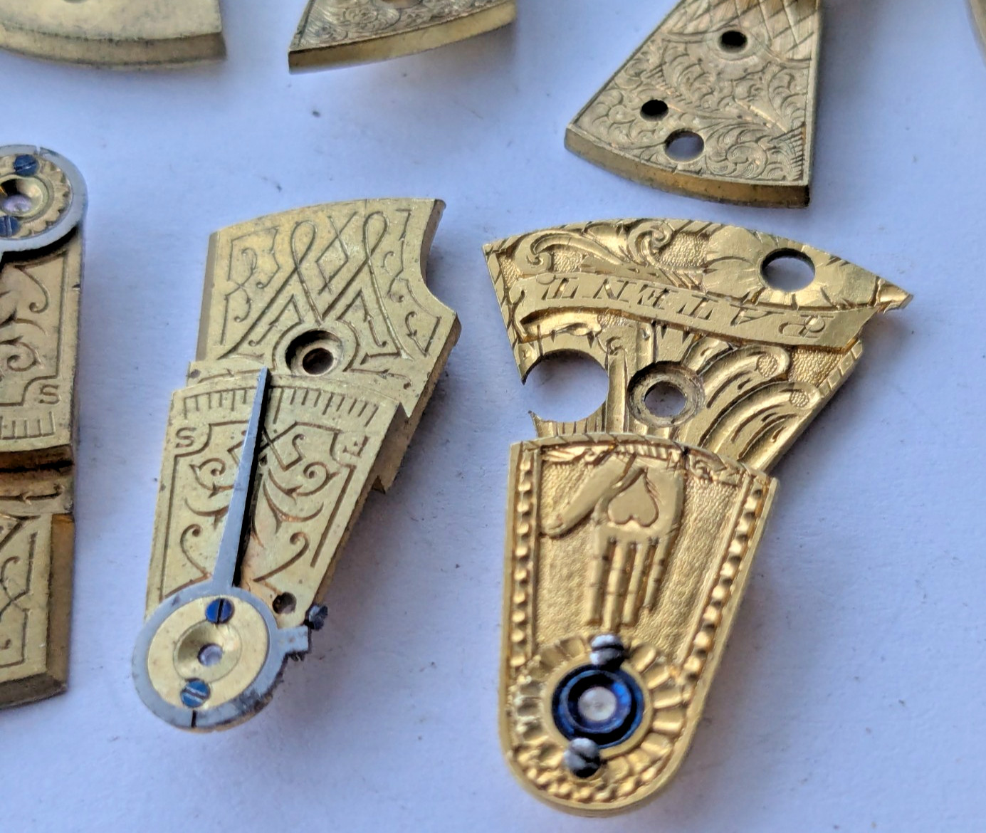 Antique 18th/19th C English Fusee Watch Parts Balance Cocks Hand Engraved Brass