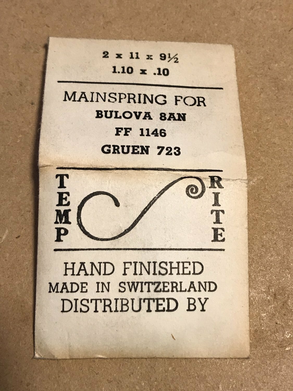 TEMP-RITE Mainspring for FF1146, Bulova 8AN & Gruen 723 – Steel