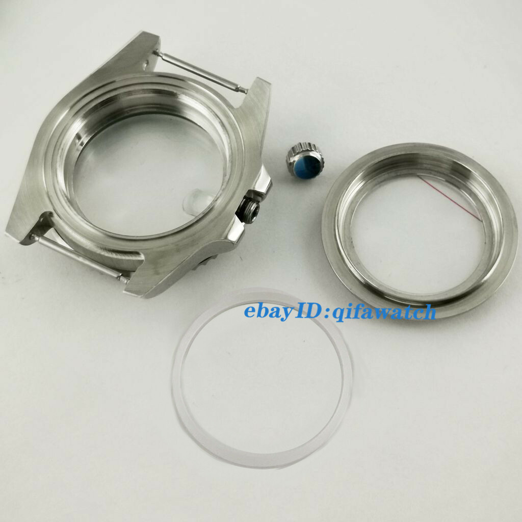 40mm Sapphire Silver Watch Case Green gasket Glass Back Fit NH35 NH36 Movement