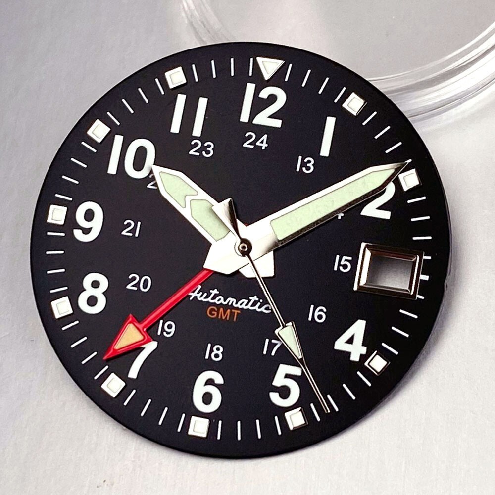 Luminous Black White 29mm Field Watch Dial Face fit NH35 NH34 GMT Dive Watch