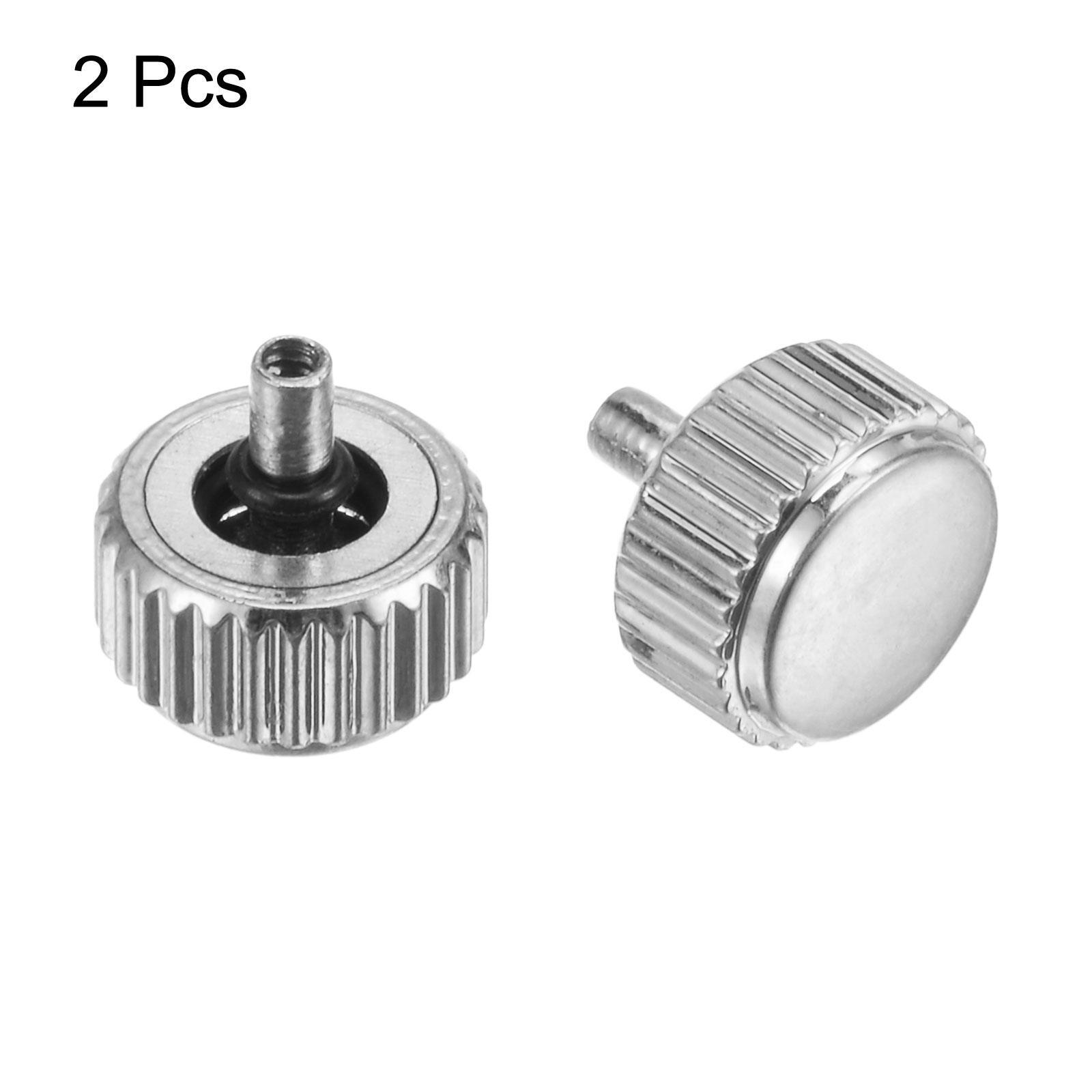 2Pcs 5.5×5.5mm Watch Crown SUS304 Flat Head Long Stem 2.5mm ID Silver Tone
