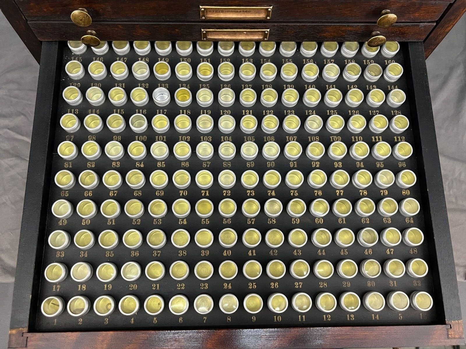 Antique Marco Table Top Mahogony Watch Case 10 Drawers and 1600 Slots + Parts