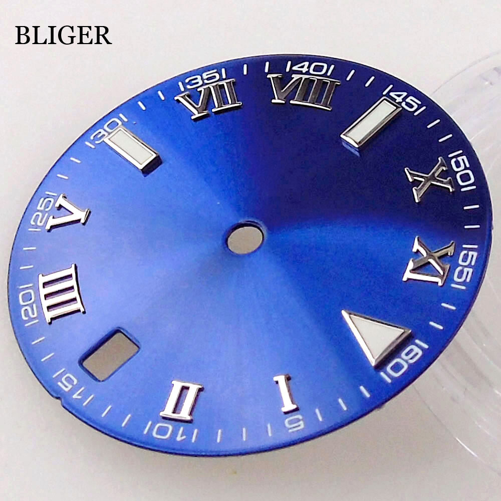 29mm Silver/Blue/Black Watch Dial Roman Numerals Fit NH35A MIYOTA 8215 ETA 2824