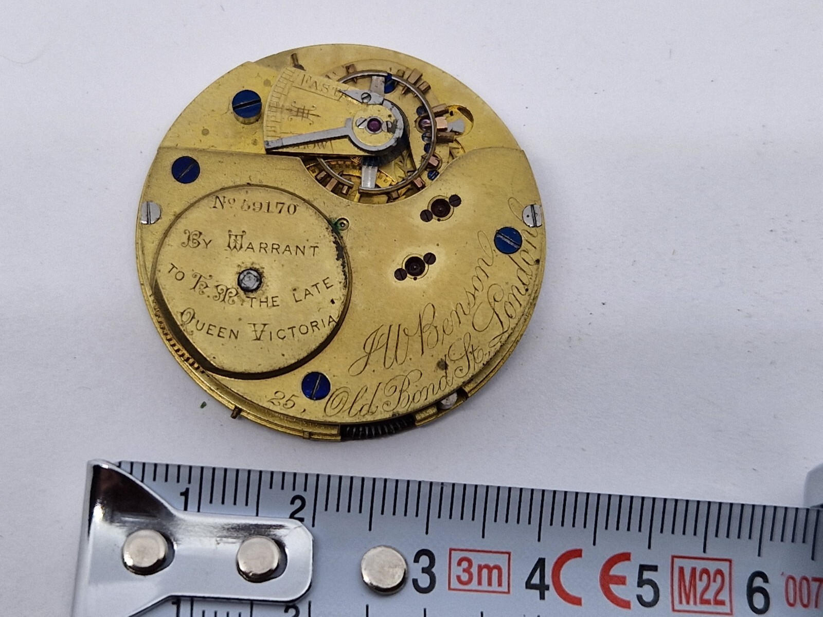 Antique J.W Benson pocket watch movement Queen Victoria