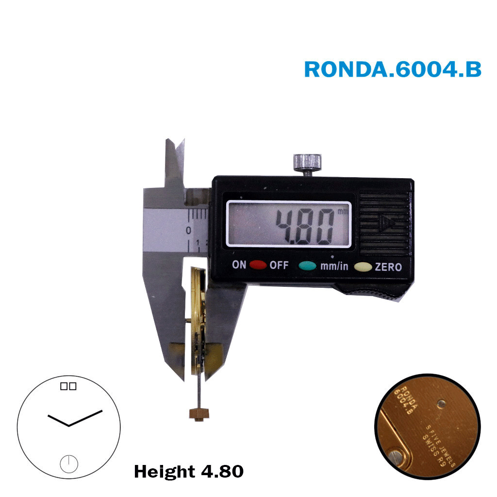 Ronda 6004.B SWISS🇨🇭 Made Movement , White Date Disk at 12.