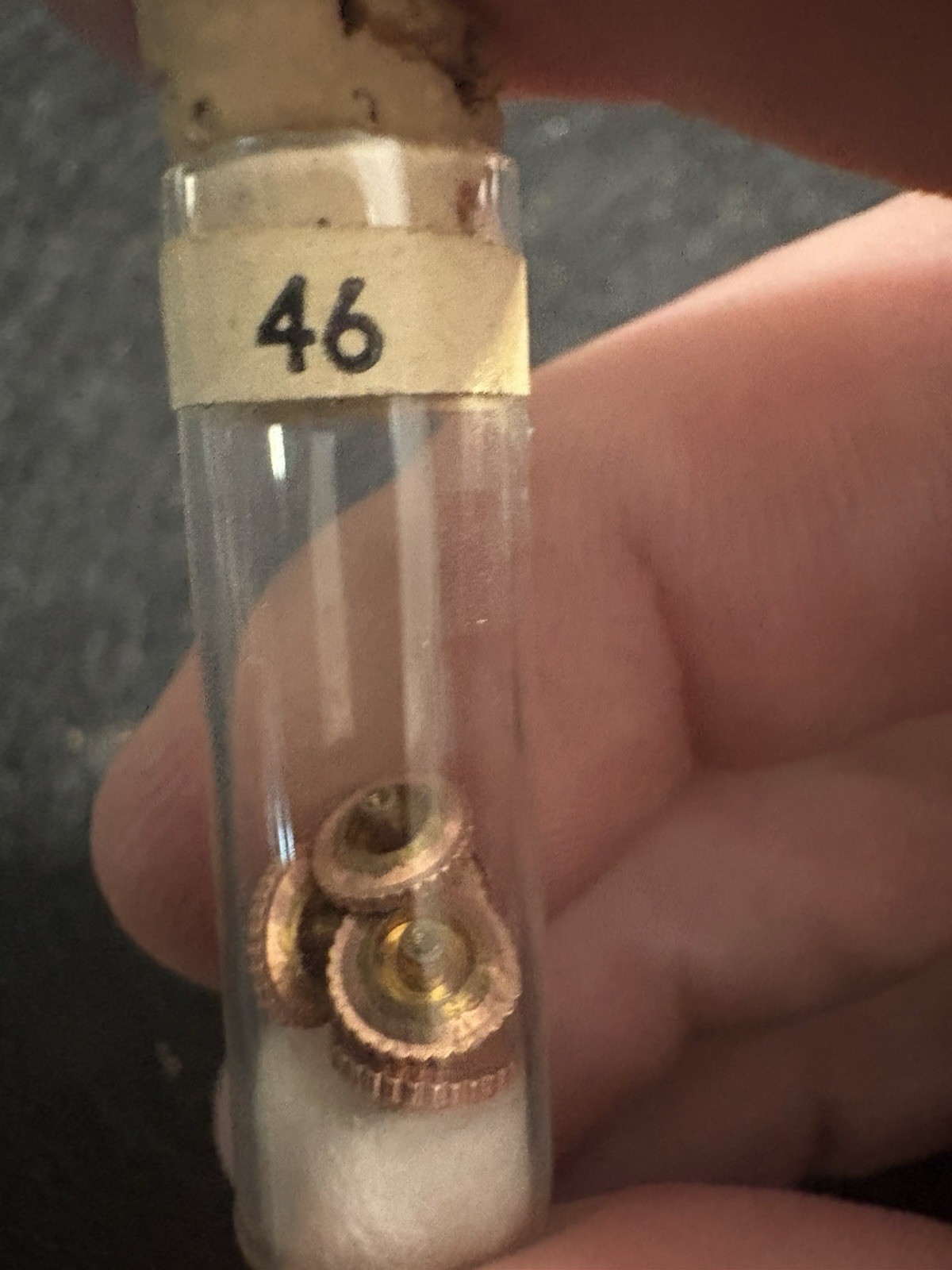 Vintage Newall Watchmaker Crown Asst Cabinet Original Glass Vial Watch Parts Lot