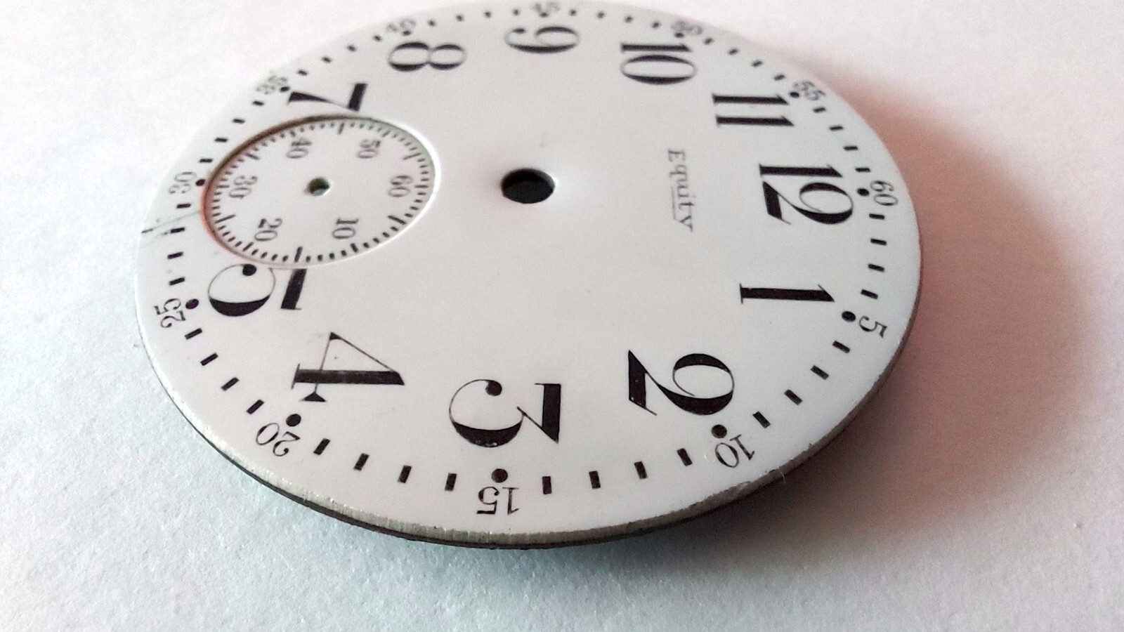 Vintage Original Pocket Watch Dial Equity 42mm 3 Feet Single Sunk White Arabic