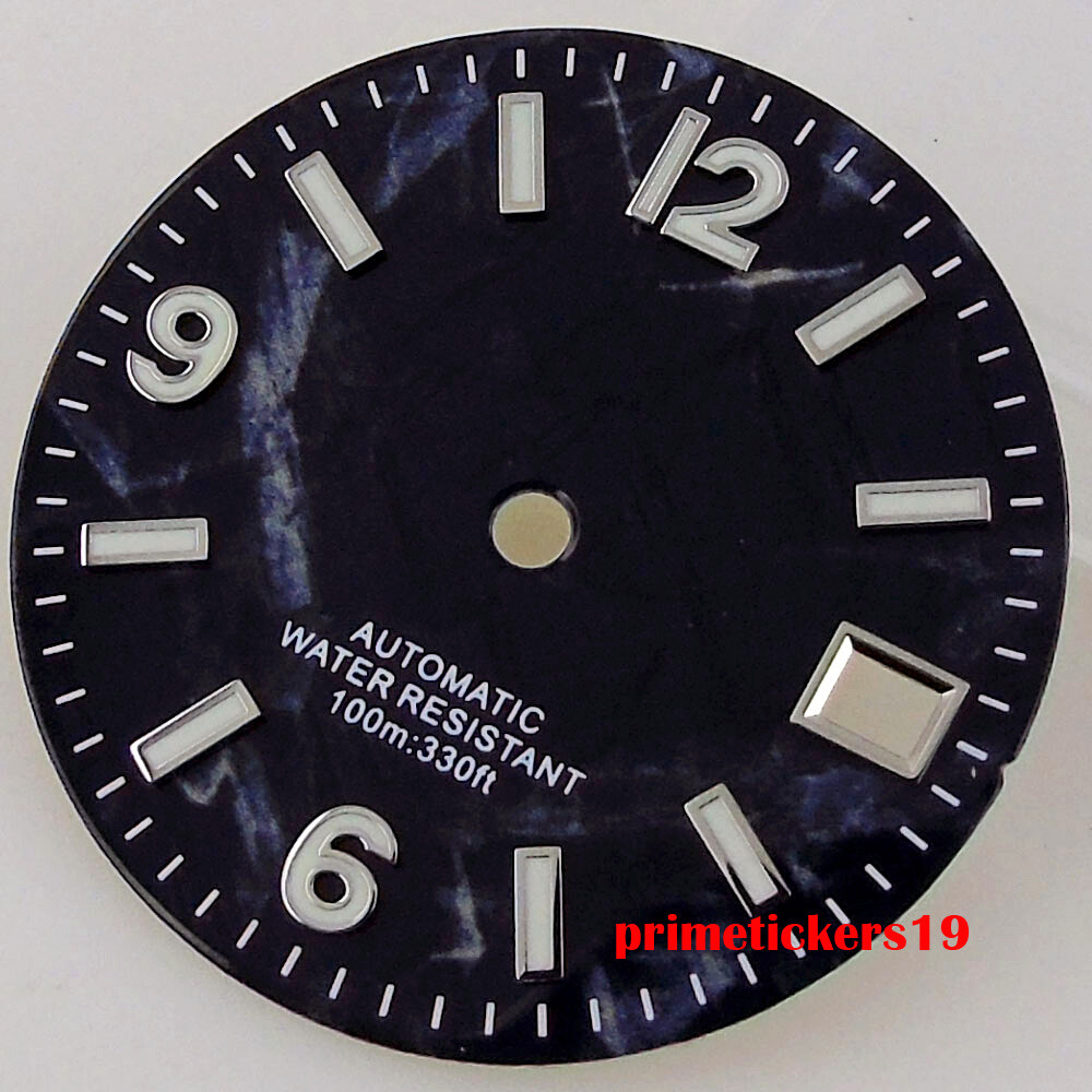 29mm Black/Blue/Green Sterile Watch Dial Date Hands Set Fit NH35 NH35A Movement