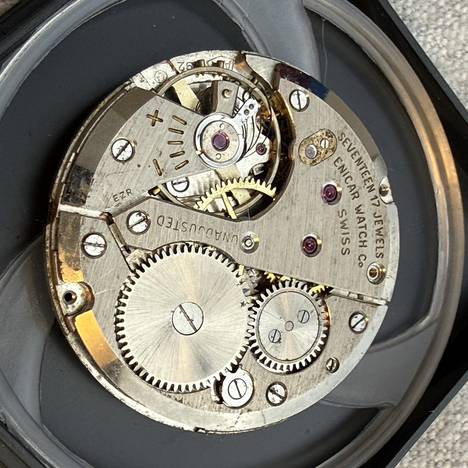 Enicar Ultrasonic 17 Jewels Manual Movement Dial Hands Parts Repair Swiss
