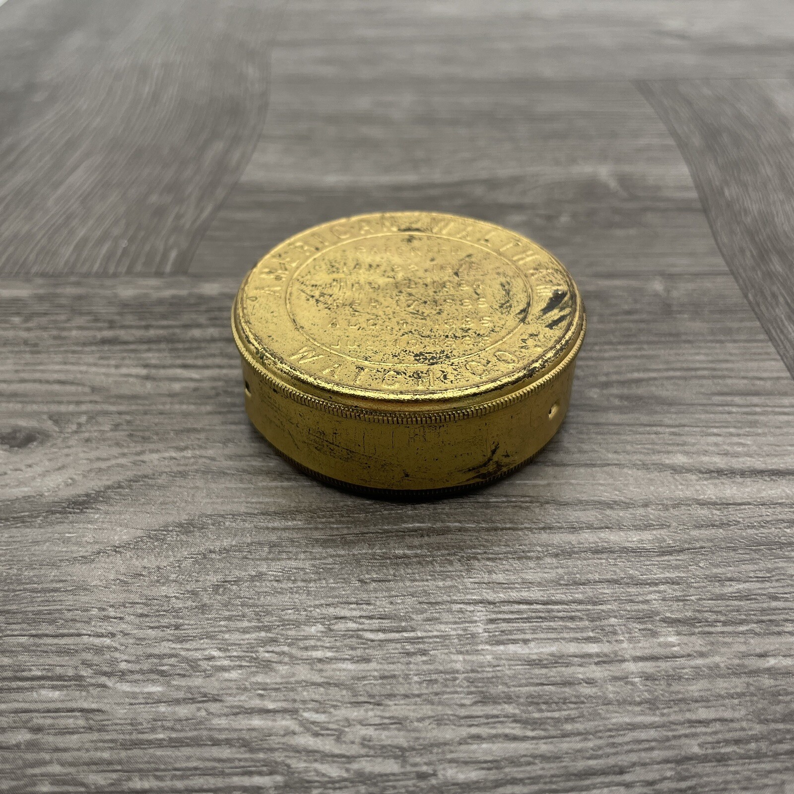 Vintage American Waltham Watch Co. Brass Pocket Movement Holder Round W/Label