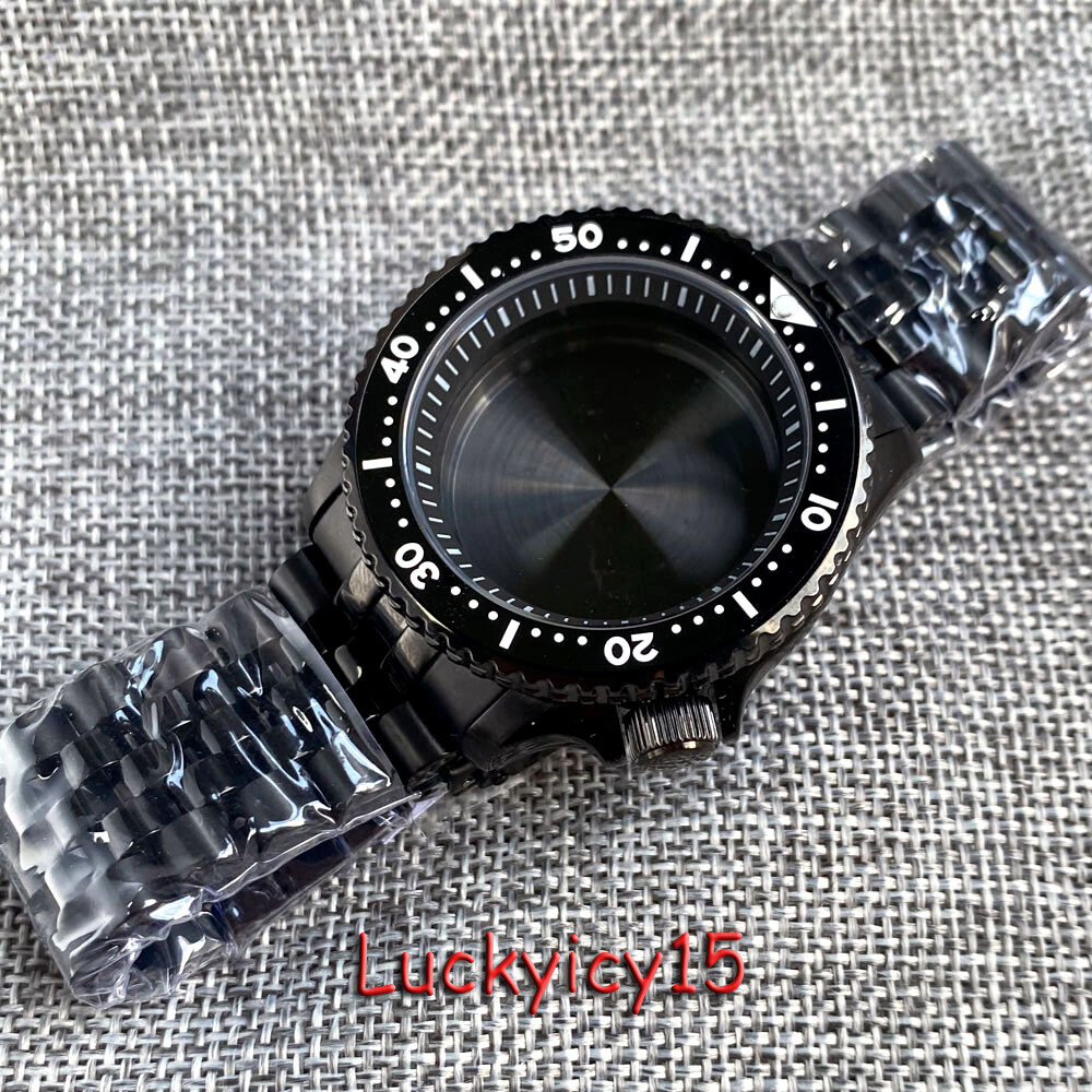 Tandorio 41mm Black PVD Mens Watch Case Dive 20ATM Waterproof fit NH35 SKX007